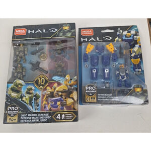 2 NIB Mega Construx Halo Action Figures: UNSC Marine Defense & Skyfire Exosuit